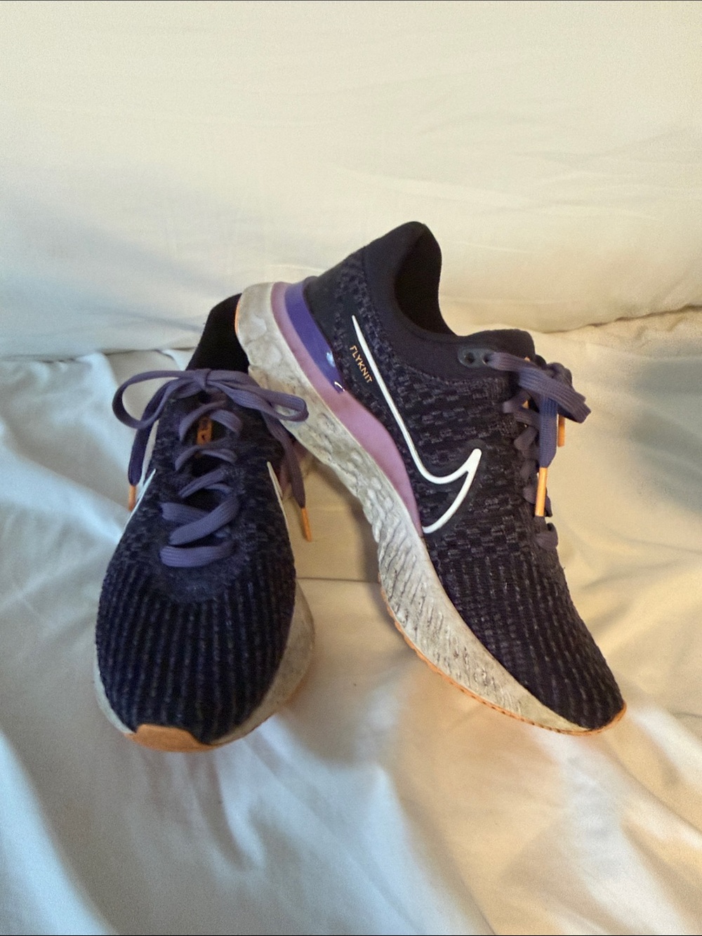 Nike Women's Dark Purple Knit Running Shoes with White Swoosh